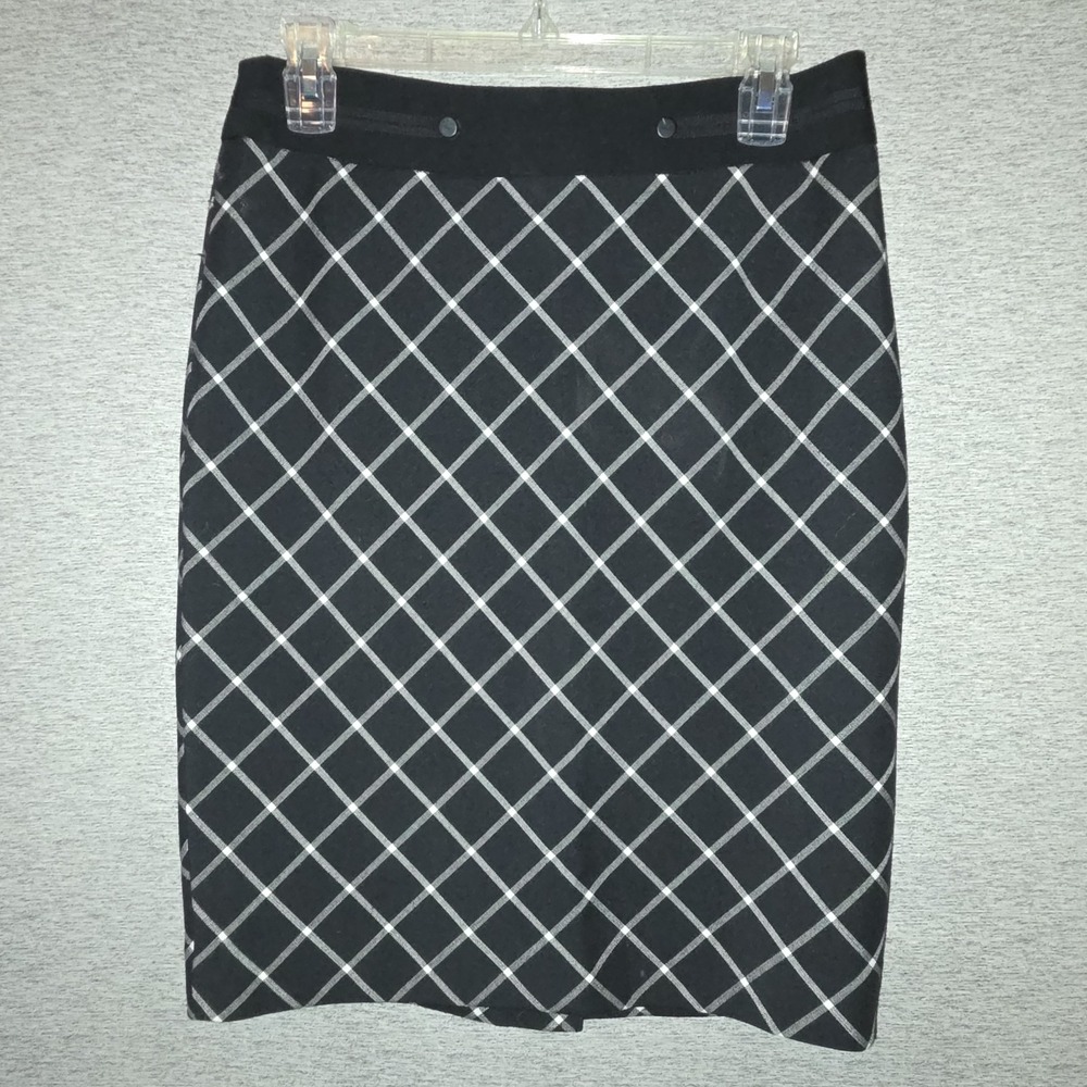 The Limited Plaid Pencil Skirt Women's Size 2 Career Straight Black White Button